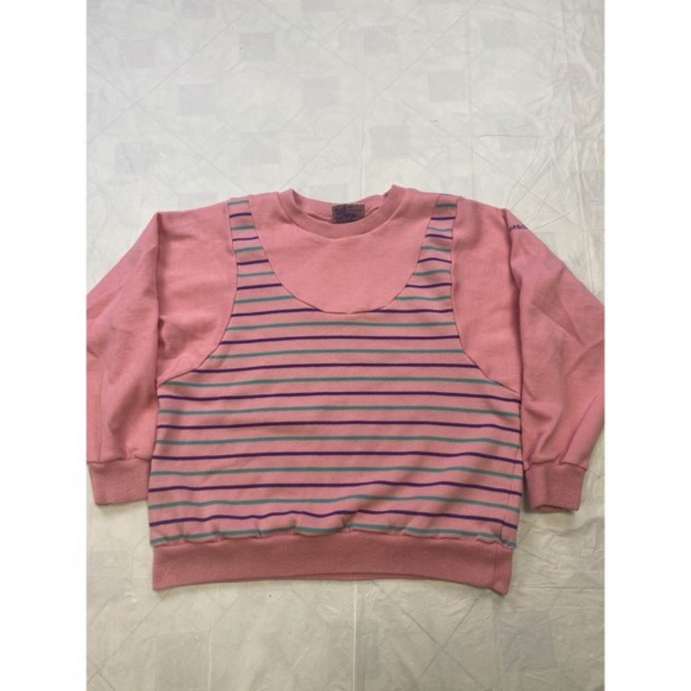 Vintage Track & Court 80s Womens Size Medium Sweatshirt Pullover‎ Pink Striped